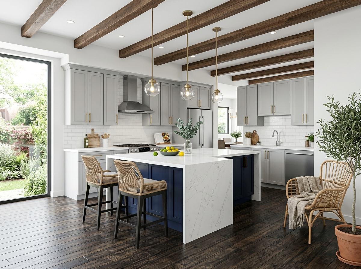 Completed gray kitchen after cabinet installation