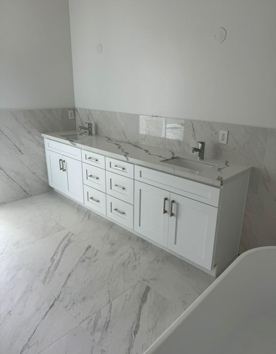 Custom white marble bathroom vanity