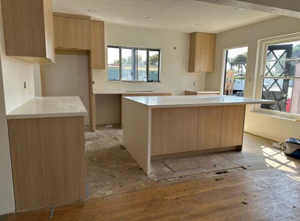 Light wood kitchen cabinet installation